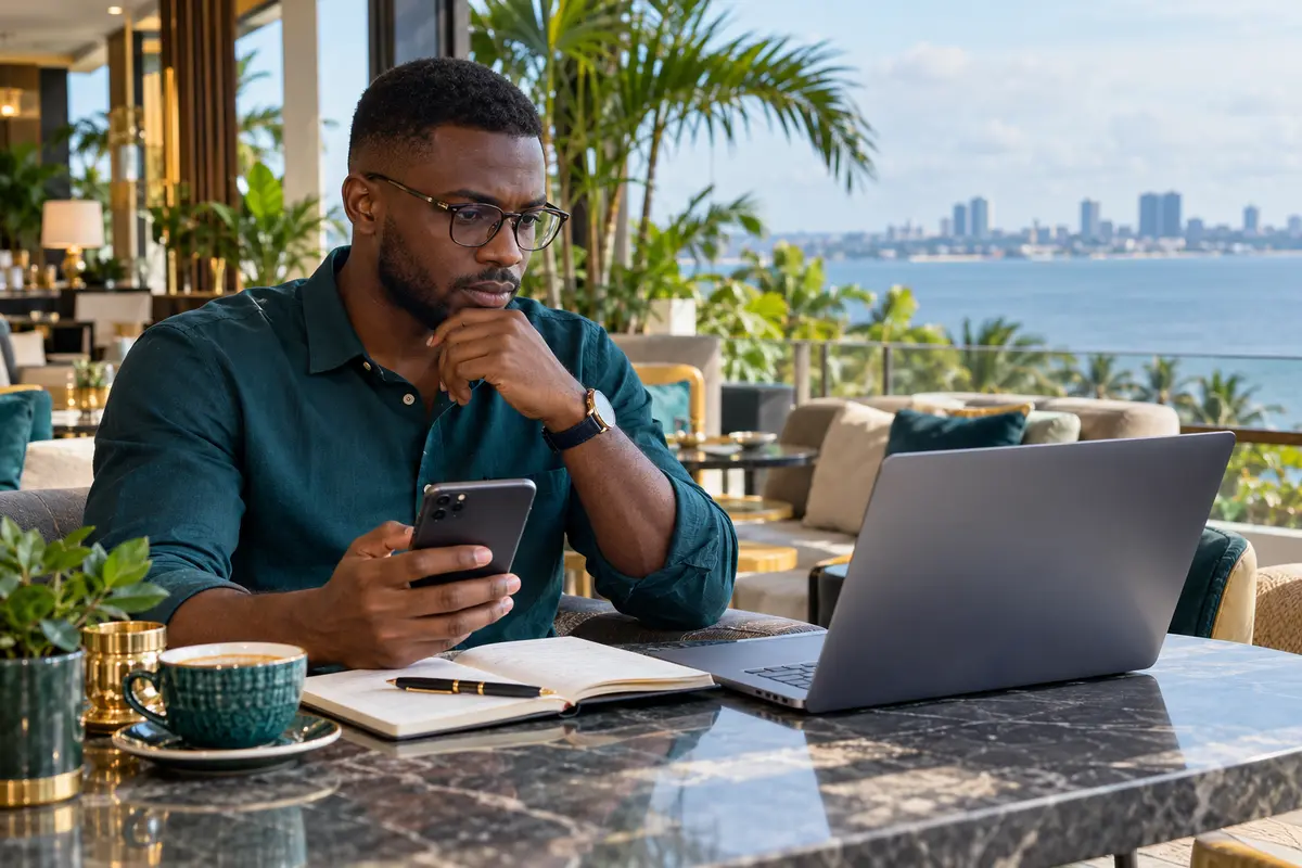 Utilisateur adulte analysant une plateforme de paris à Libreville